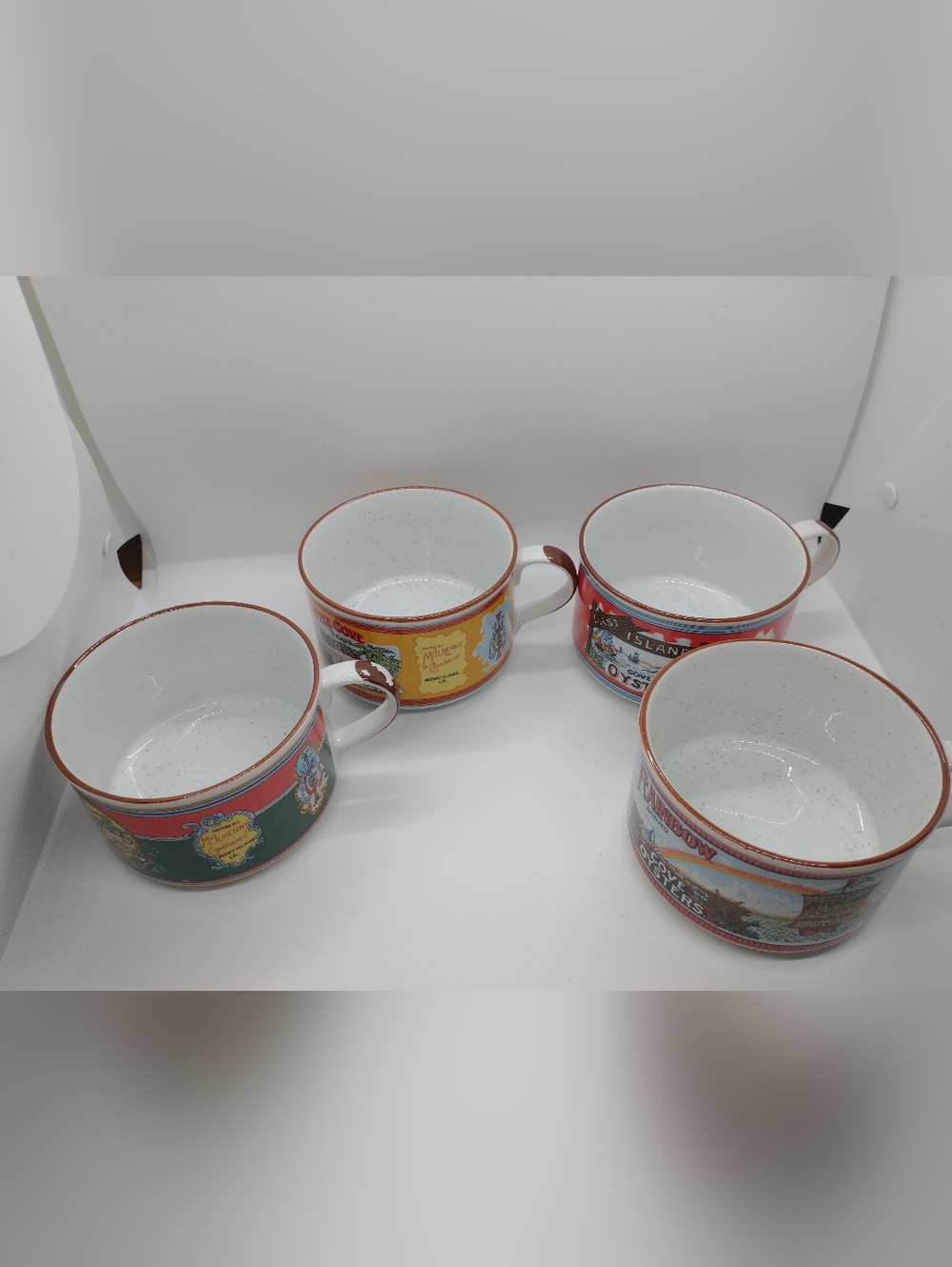 4 Tabasco Standard Brand Oysters Soup Mugs , 1 Handle, 2 3/4" High 4" Wide